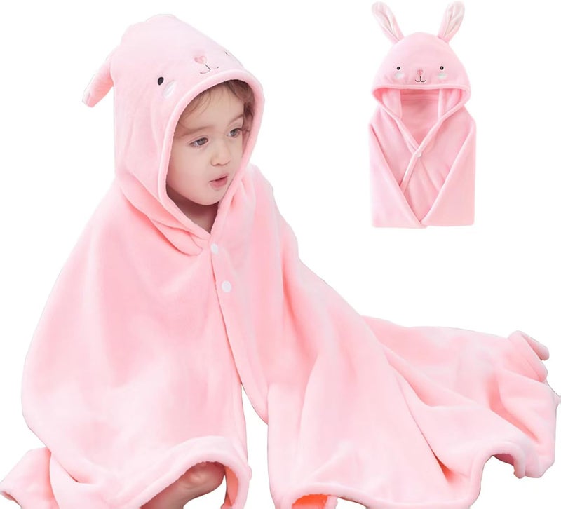 IFaryMes Toddler Bath Towel Baby Towels with Hood 27.5"X55" Ultra Absorbent Soft Bathrobe Blanket Kids Shower Towel for Girls and Boys(Rainbow Pink) - Image 1